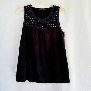 Weekend MaxMara Tank Top Womens Large Black Floral Applique Beaded Chic Basic